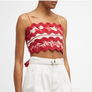 Farm Rio embroidered tiles tie back crop top